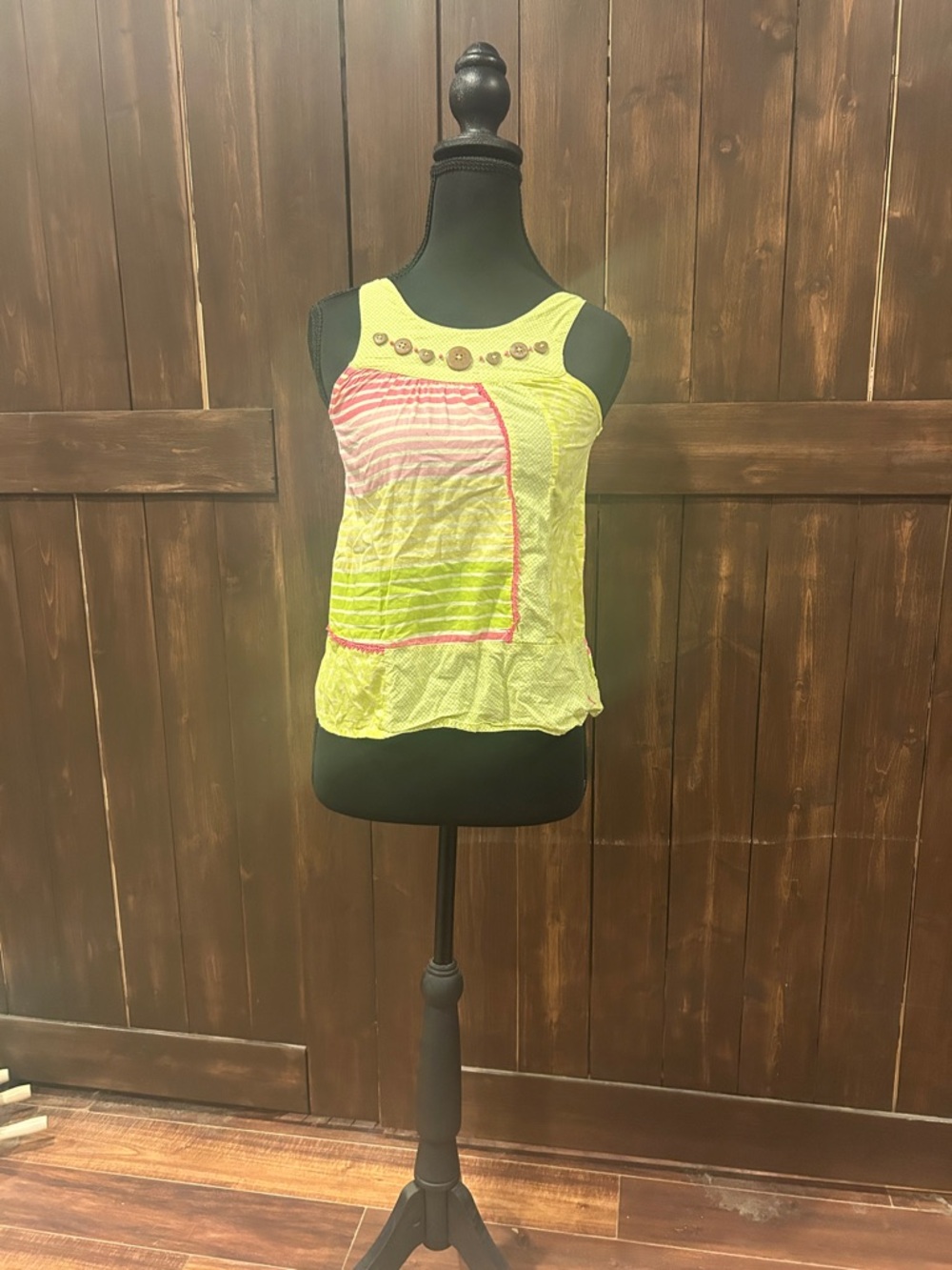 naartjie Neon Yellow Sleeveless Tank Top with Pink Trim